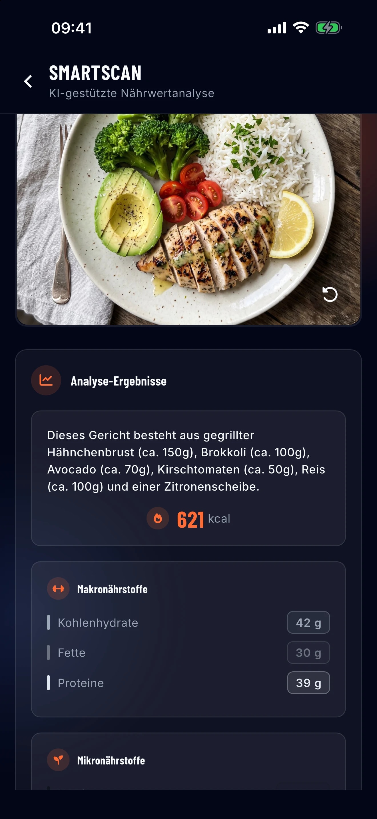 PhysiqueForge-SmartScan: Mahlzeit per Foto erfasst, mit Kalorien und Makronährstoffen